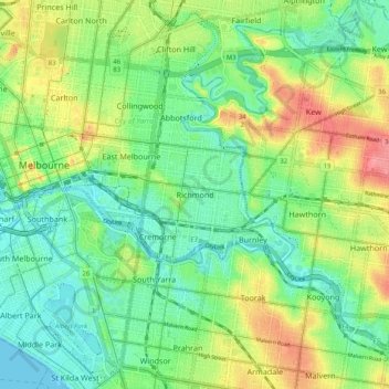 Topografische kaart Richmond, hoogte, reliëf