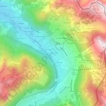 Topografische kaart Les Vorres, hoogte, reliëf
