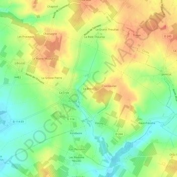 Topografische kaart Le Breuil, hoogte, reliëf
