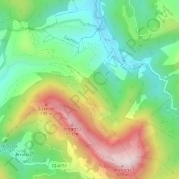 Topografische kaart Lasarte, hoogte, reliëf