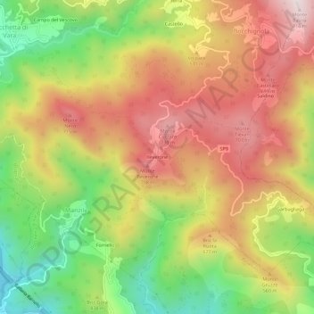 Topografische kaart Beverone, hoogte, reliëf