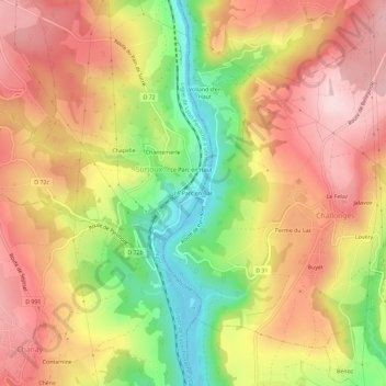 Topografische kaart Le Parc en Bas, hoogte, reliëf