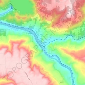 Topografische kaart Orofino, hoogte, reliëf