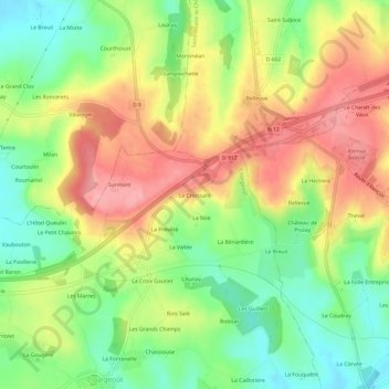 Topografische kaart Le Croissant, hoogte, reliëf