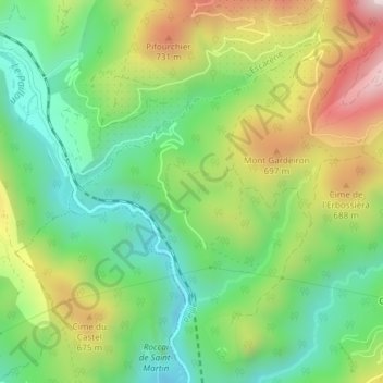 Topografische kaart Euira, hoogte, reliëf