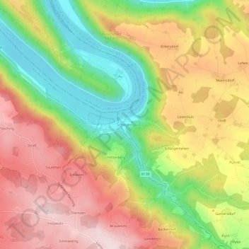 Topografische kaart Schlögen, hoogte, reliëf