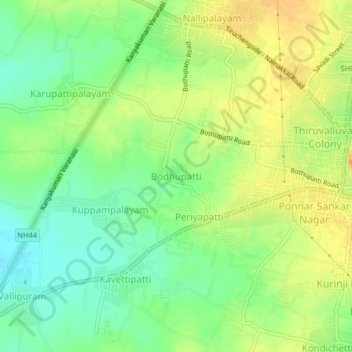 Topografische kaart Bodhupatti, hoogte, reliëf