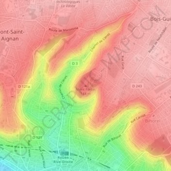 Topografische kaart Mont Fortin, hoogte, reliëf