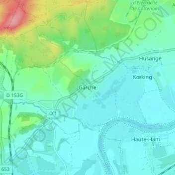 Topografische kaart Garche, hoogte, reliëf