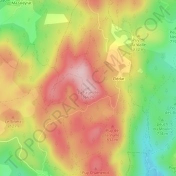 Topografische kaart La Fageolle, hoogte, reliëf