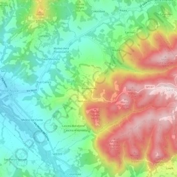 Topografische kaart Pizzocorno, hoogte, reliëf