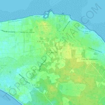Topografische kaart Les Biraudes, hoogte, reliëf