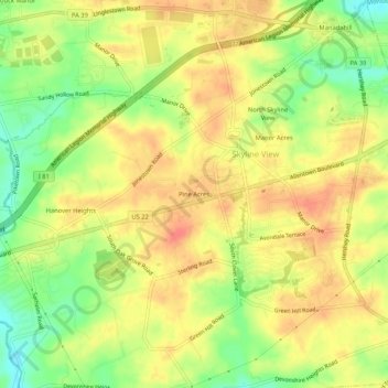 Topografische kaart Pine Acres, hoogte, reliëf