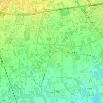 Topografische kaart Ca' di David, hoogte, reliëf