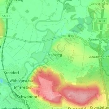 Topografische kaart Fronberg, hoogte, reliëf