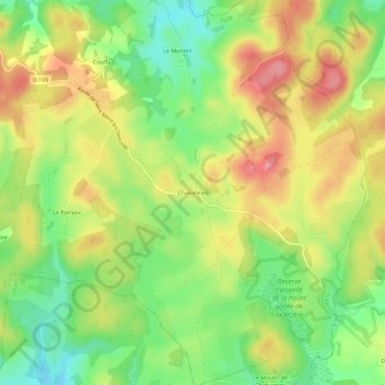 Topografische kaart Chabannes, hoogte, reliëf