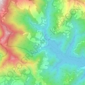 Topografische kaart Bavastri, hoogte, reliëf