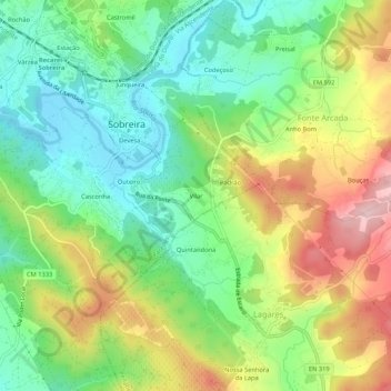 Topografische kaart Vilar, hoogte, reliëf
