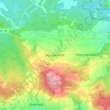 Topografische kaart Massenricht, hoogte, reliëf