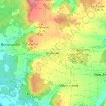 Topografische kaart Sinbronn, hoogte, reliëf