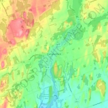 Topografische kaart Campbellford, hoogte, reliëf