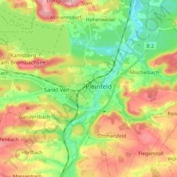 Topografische kaart Pleinfeld, hoogte, reliëf