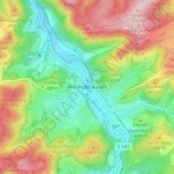 Topografische kaart Wenholthausen, hoogte, reliëf