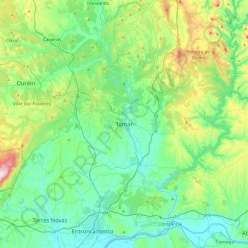 Topografische kaart Tomar, hoogte, reliëf