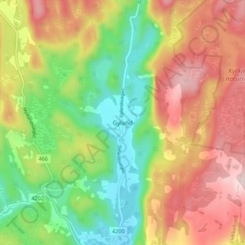 Topografische kaart Gyland, hoogte, reliëf
