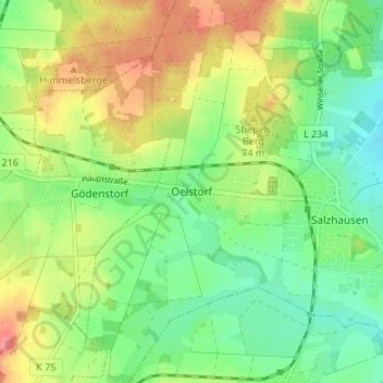 Topografische kaart Oelstorf, hoogte, reliëf