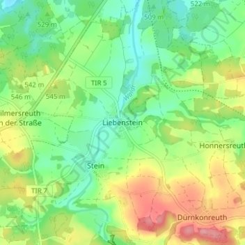 Topografische kaart Liebenstein, hoogte, reliëf