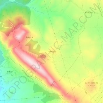 Topografische kaart Ubiergo, hoogte, reliëf