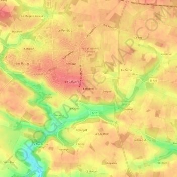 Topografische kaart Kergentil, hoogte, reliëf