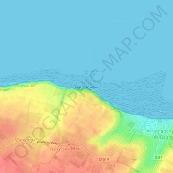 Topografische kaart Cap Manvieux, hoogte, reliëf