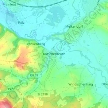 Topografische kaart Katschenreuth, hoogte, reliëf