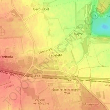 Topografische kaart Radefeld, hoogte, reliëf