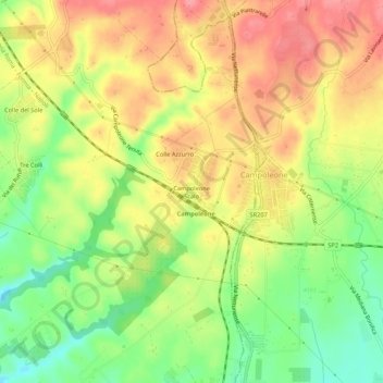 Topografische kaart Campoleone Scalo, hoogte, reliëf