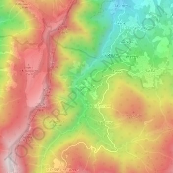 Topografische kaart Poggiolforato, hoogte, reliëf