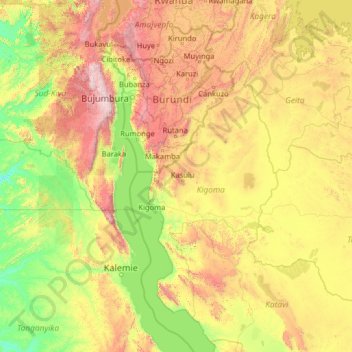 Topografische kaart Kigoma, hoogte, reliëf