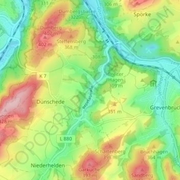 Topografische kaart Röllecken, hoogte, reliëf