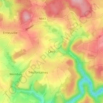 Topografische kaart Cens, hoogte, reliëf