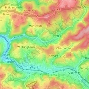 Topografische kaart Dahl, hoogte, reliëf