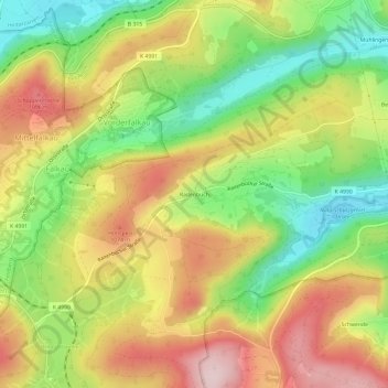 Topografische kaart Raitenbuch, hoogte, reliëf