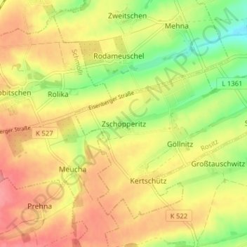 Topografische kaart Zschöpperitz, hoogte, reliëf