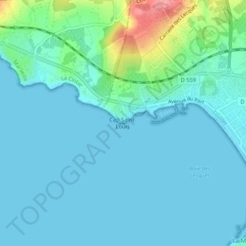 Topografische kaart Cap Saint-Louis, hoogte, reliëf