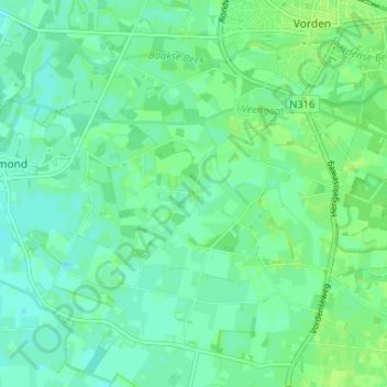 Topografische kaart Delden, hoogte, reliëf