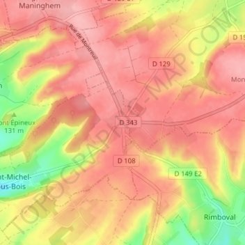 Topografische kaart Hénoville, hoogte, reliëf