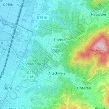 Topografische kaart Affental, hoogte, reliëf