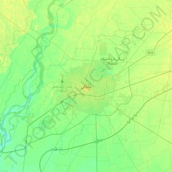 Topografische kaart Multan, hoogte, reliëf