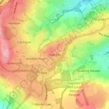 Topografische kaart New Kyo, hoogte, reliëf